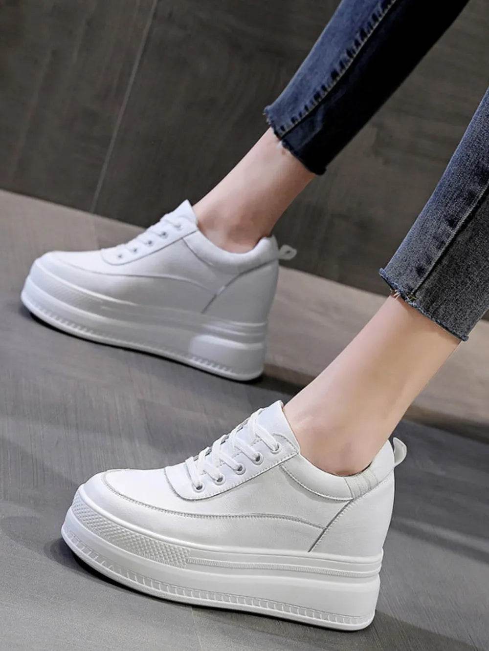 Lace Up Round Toe Platform Sneakers White for a perfect OOTD – dress to impress outfits from Amexza