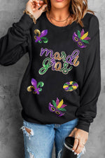 MARDI GRAS Sequin Round Neck Sweatshirt for a perfect OOTD – dress to impress outfits from Amexza