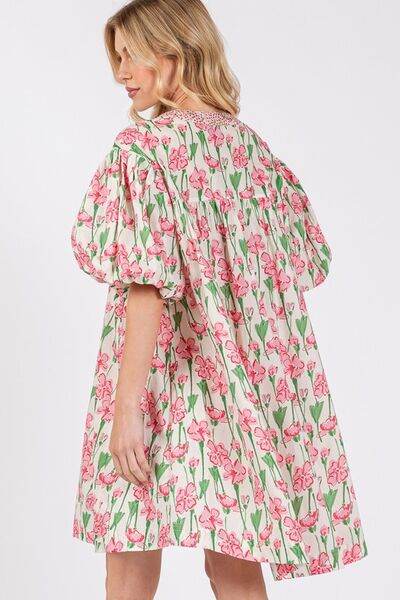 SAGE + FIG Floral Half Button Notched Puff Sleeve Dress for a perfect OOTD – dress to impress outfits from Amexza