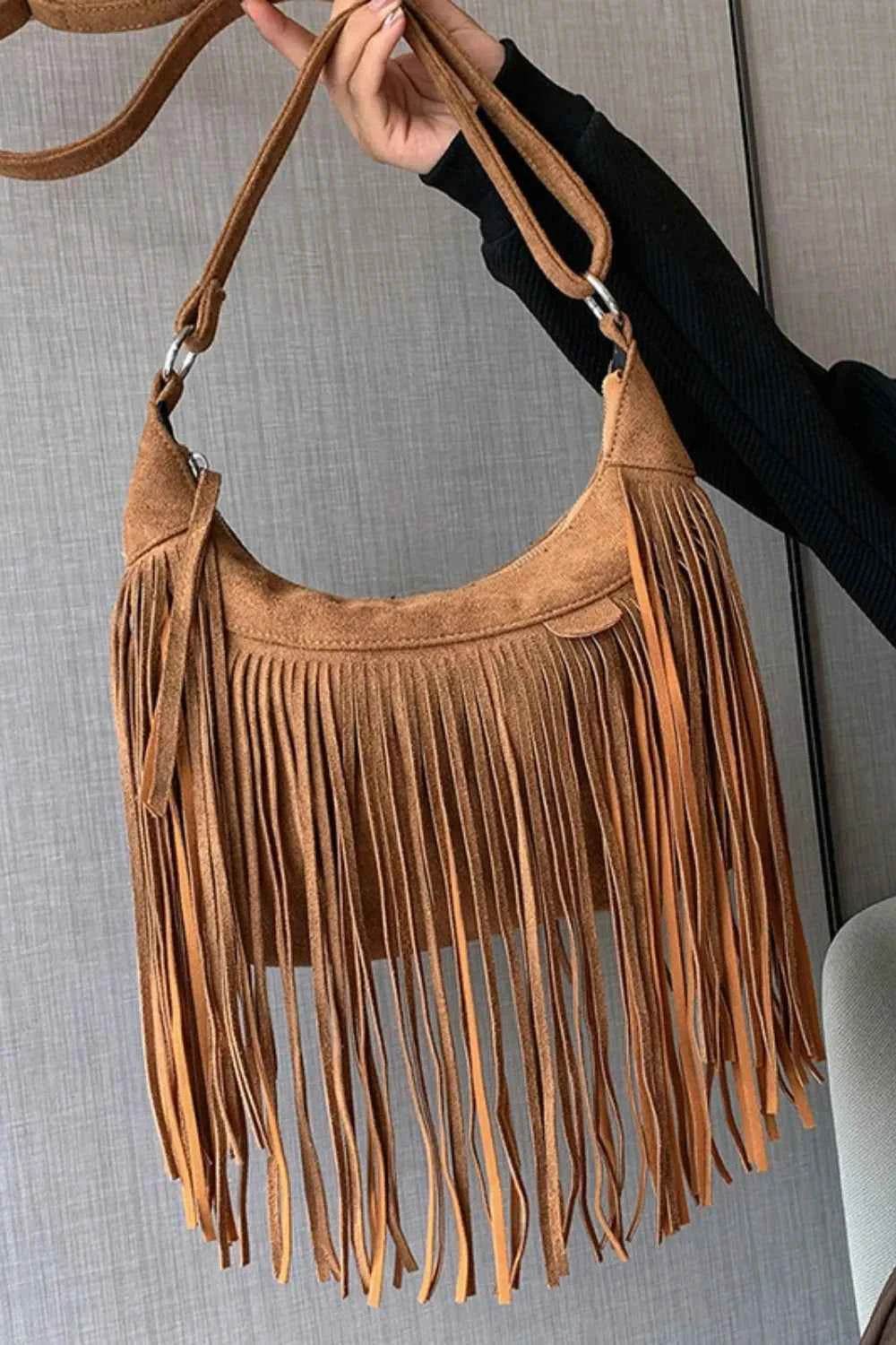 Suede Fringe Adjustable Strap Shoulder Bag for a perfect OOTD – dress to impress outfits from Amexza
