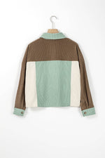 Pocketed Color Block Collared Neck Jacket - Amexza