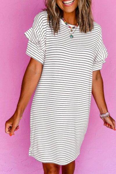 Stripe Round Neck Short Sleeve Mini Dress for a perfect OOTD – dress to impress outfits from Amexza