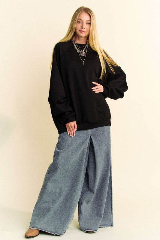 Davi & Dani Round Neck Raglan Sleeve Sweatshirt for a perfect OOTD – dress to impress outfits from Amexza