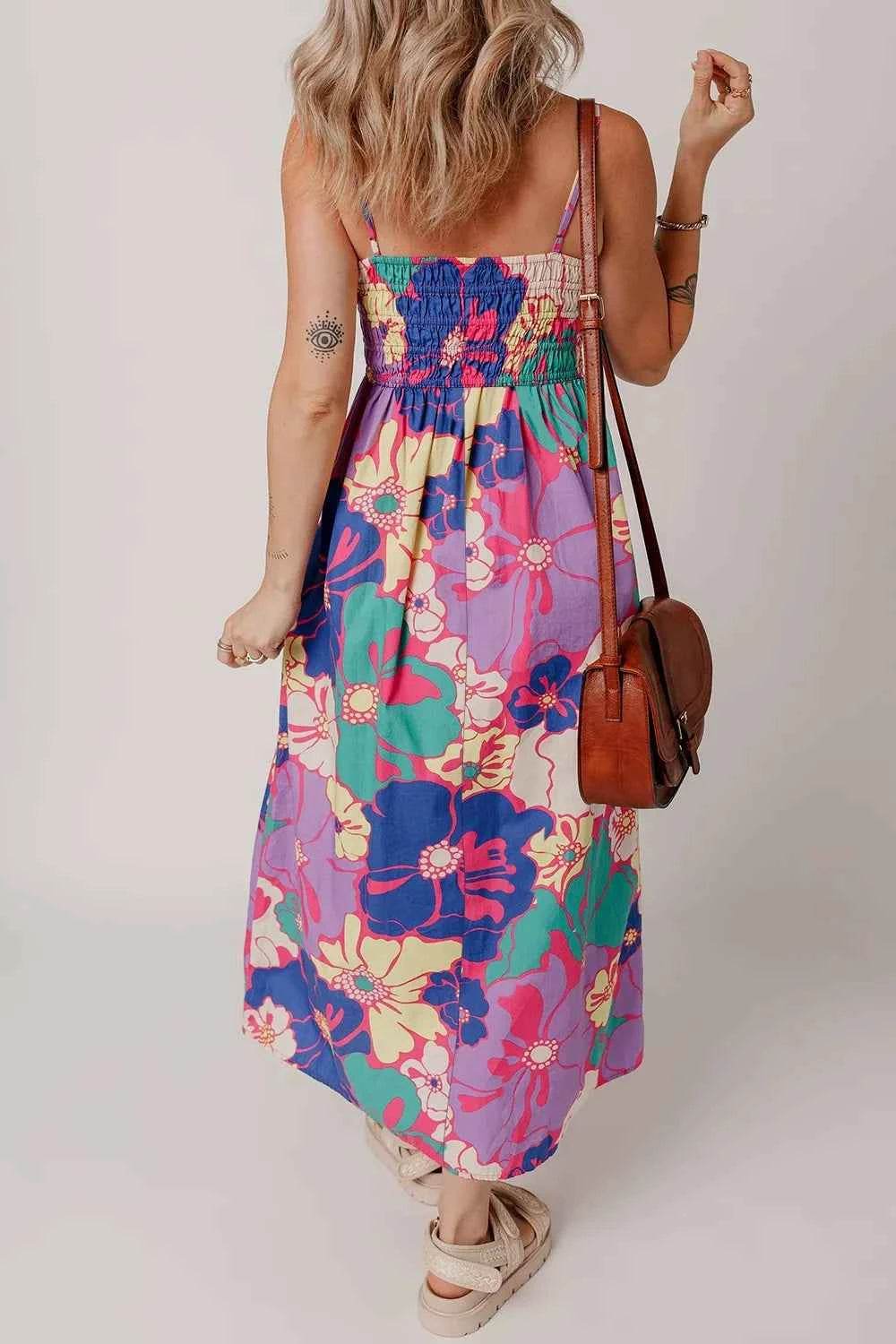Floral Print Shirred Spaghetti Strap Loose Maxi Dress for a perfect OOTD – dress to impress outfits from Amexza