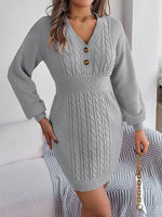 Buttoned Cable-Knit V-Neck Sweater Dress for a perfect OOTD – dress to impress outfits from Amexza