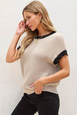 Contrast Trim Round Neck Cap Sleeve Knit Top for a perfect OOTD – dress to impress outfits from Amexza