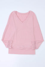Lace Detail V-Neck Long Sleeve T-Shirt - Amexza