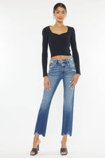High Rise Wide Waistband Slim Straight Jeans - Amexza