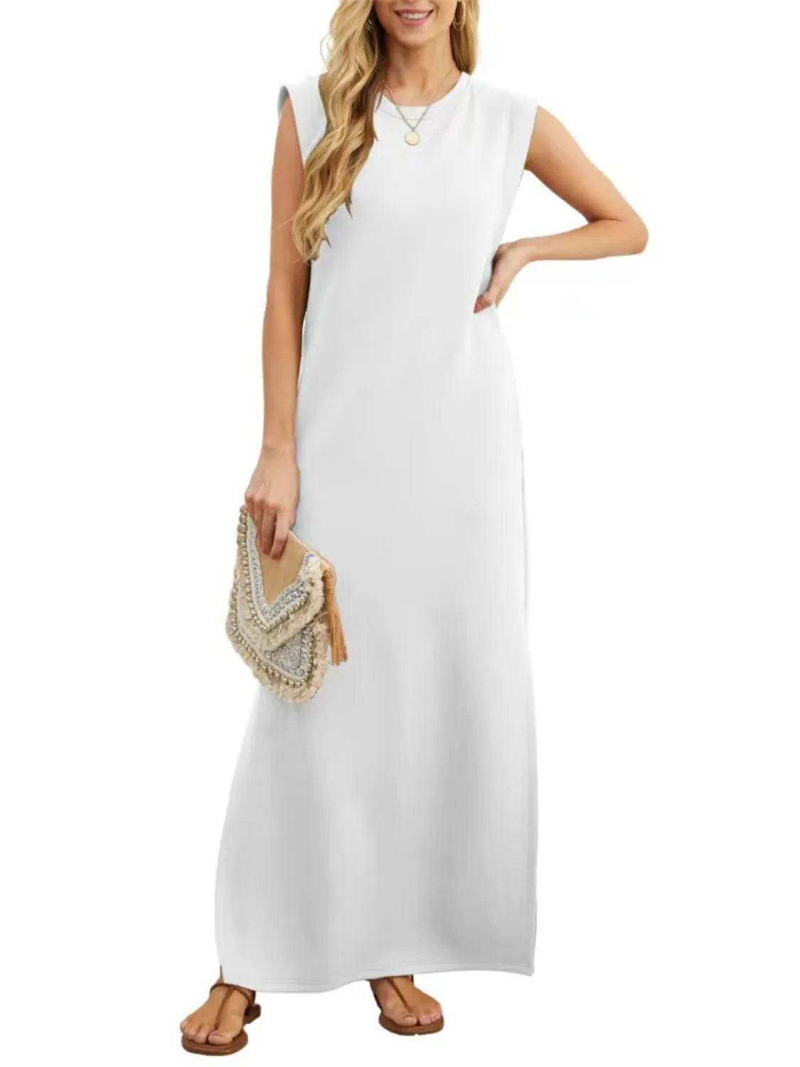 Full Size Slit Round Neck Sleeveless Maxi Tank Dress Plus Size for a perfect OOTD – dress to impress outfits from Amexza