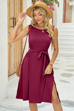 Tied Round Neck Sleeveless Dress - Amexza