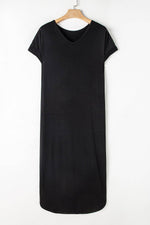 Slit Round Neck Short Sleeve Maxi Dress - Amexza
