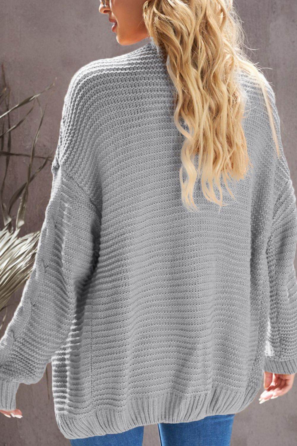 Cable-Knit Open Front Cardigan - Amexza