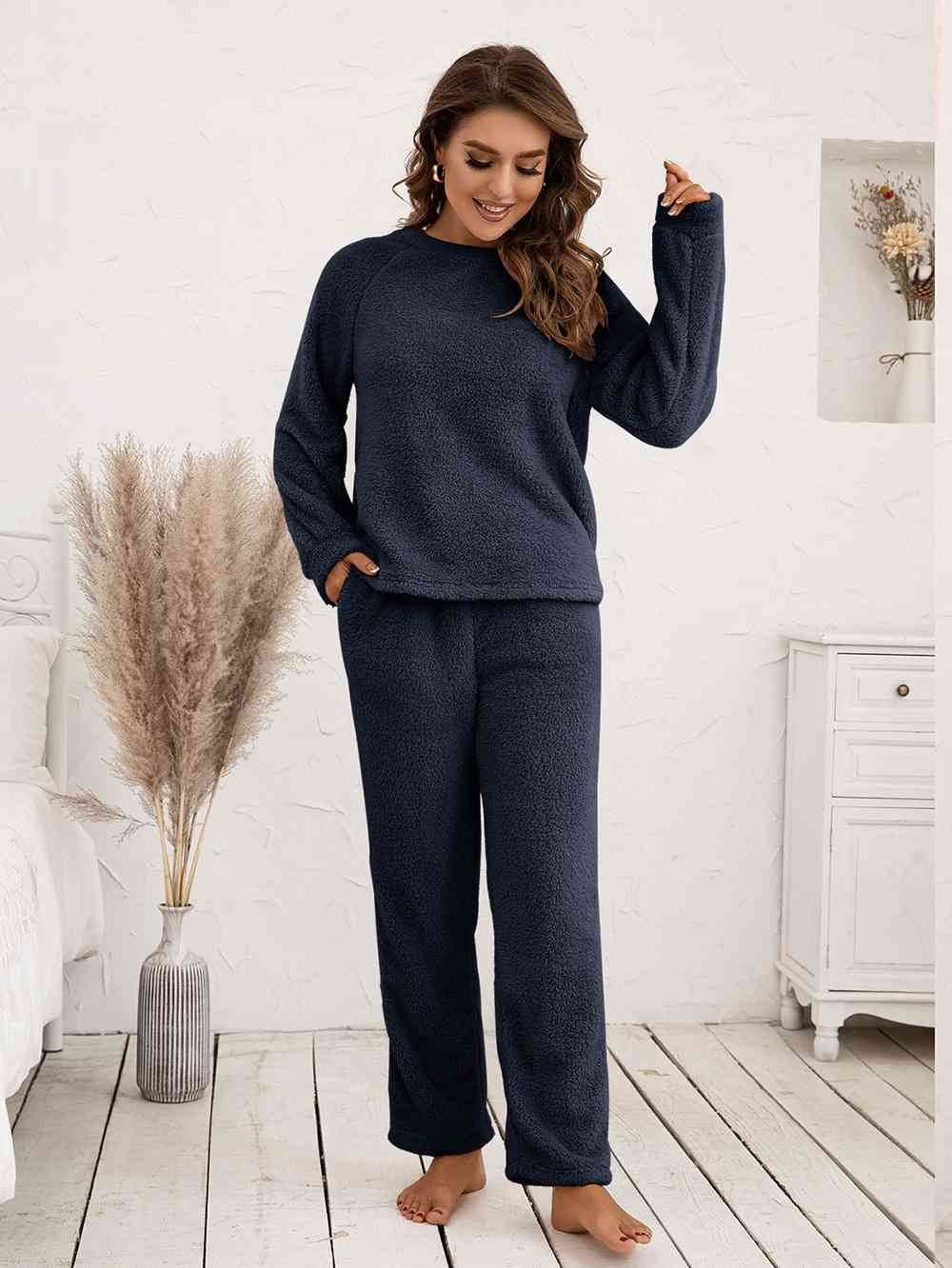 Ivy Lane Teddy Long Sleeve Top and Pants Lounge Set for a perfect OOTD – dress to impress outfits from Amexza