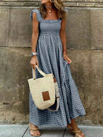 Smocked Gingham Maxi Dress with Ruffle Straps