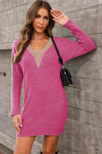 V-Neck Long Sleeve Mini Sweater Dress for a perfect OOTD – dress to impress outfits from Amexza
