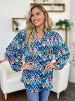 Double Take Full Size Printed Balloon Sleeve Blouse - Amexza