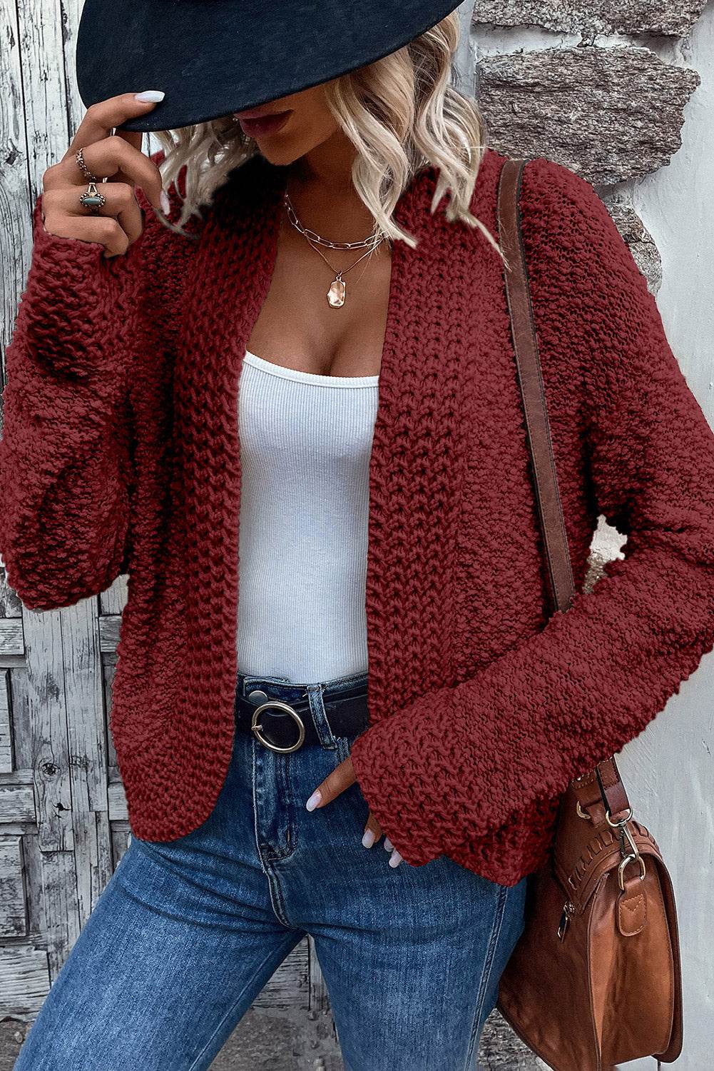 Solid Color Open Front Cardigan - Amexza