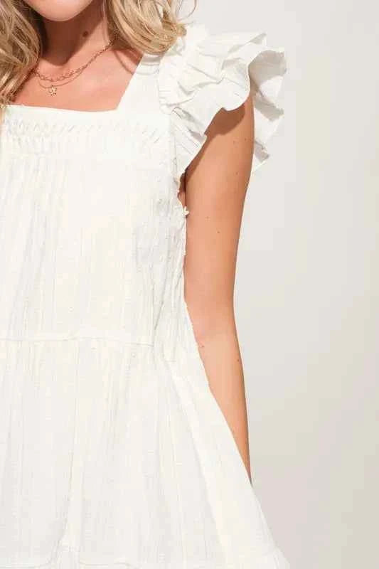 And The Why Origami Pleating Ruffled Sleeve Tiered Dress