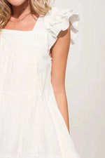 And The Why Origami Pleating Ruffled Sleeve Tiered Dress