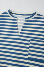 Stripe Chest Pocket Notched Top - Amexza