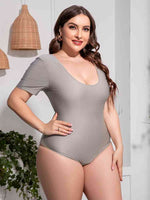 Plus Size Scoop Neck Short Sleeve One-Piece Swimsuit for a perfect OOTD – dress to impress outfits from Amexza