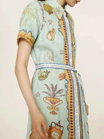 Printed Short Sleeve Maxi Shirt Dress with Belt