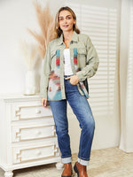 Dropped Shoulder Long Sleeve Printed Denim Jacket for a perfect OOTD – dress to impress outfits from Amexza