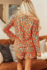 Leopard Collared Neck Long Sleeve Top and Shorts Lounge Set for a perfect OOTD – dress to impress outfits from Amexza