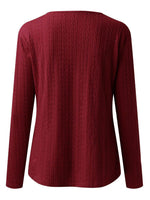 Decorative Button Round Neck Long Sleeve Top - Amexza