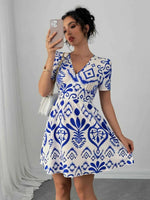 Printed Surplice Short Sleeve Dress