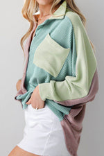 Color Block Corded Button Up Shacket - Amexza