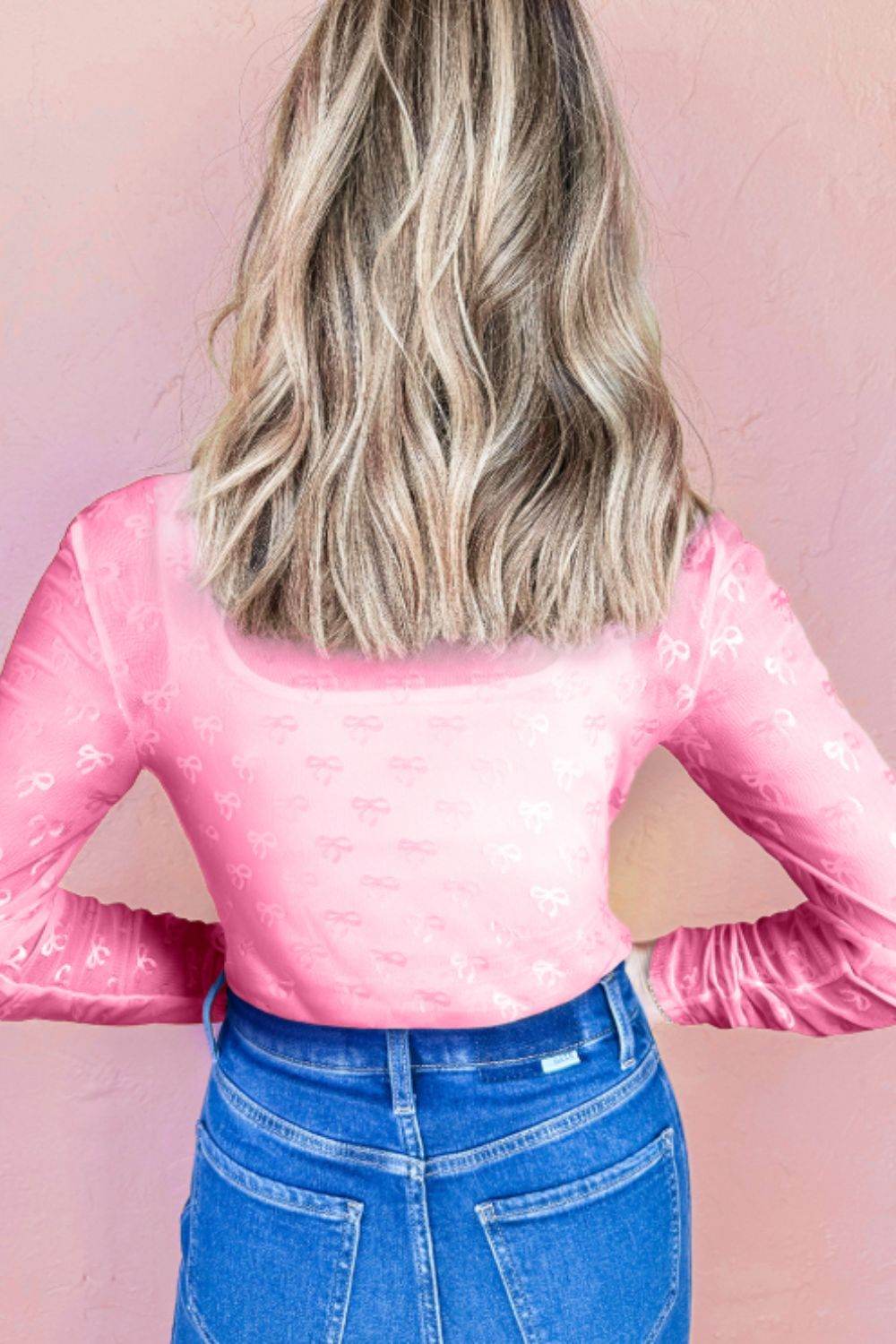 Bow Round Neck Long Sleeve Top - Amexza