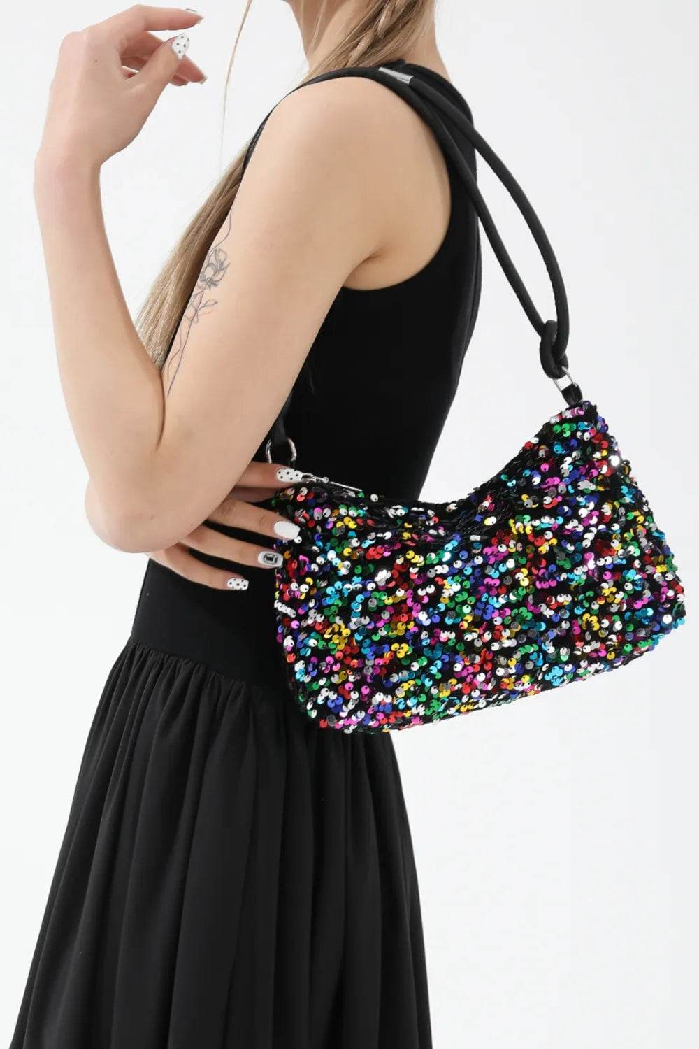 Sequin Double Strap Shoulder Bag Blue Multicolor One Size for a perfect OOTD – dress to impress outfits from Amexza