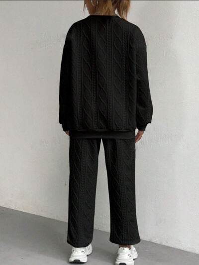 Texture Round Neck Top and Pants Set for a perfect OOTD – dress to impress outfits from Amexza