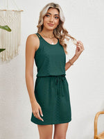 Eyelet Scoop Neck Sleeveless Dress - Amexza