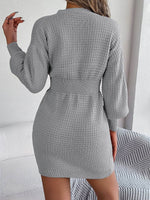 Buttoned Cable-Knit V-Neck Sweater Dress for a perfect OOTD – dress to impress outfits from Amexza