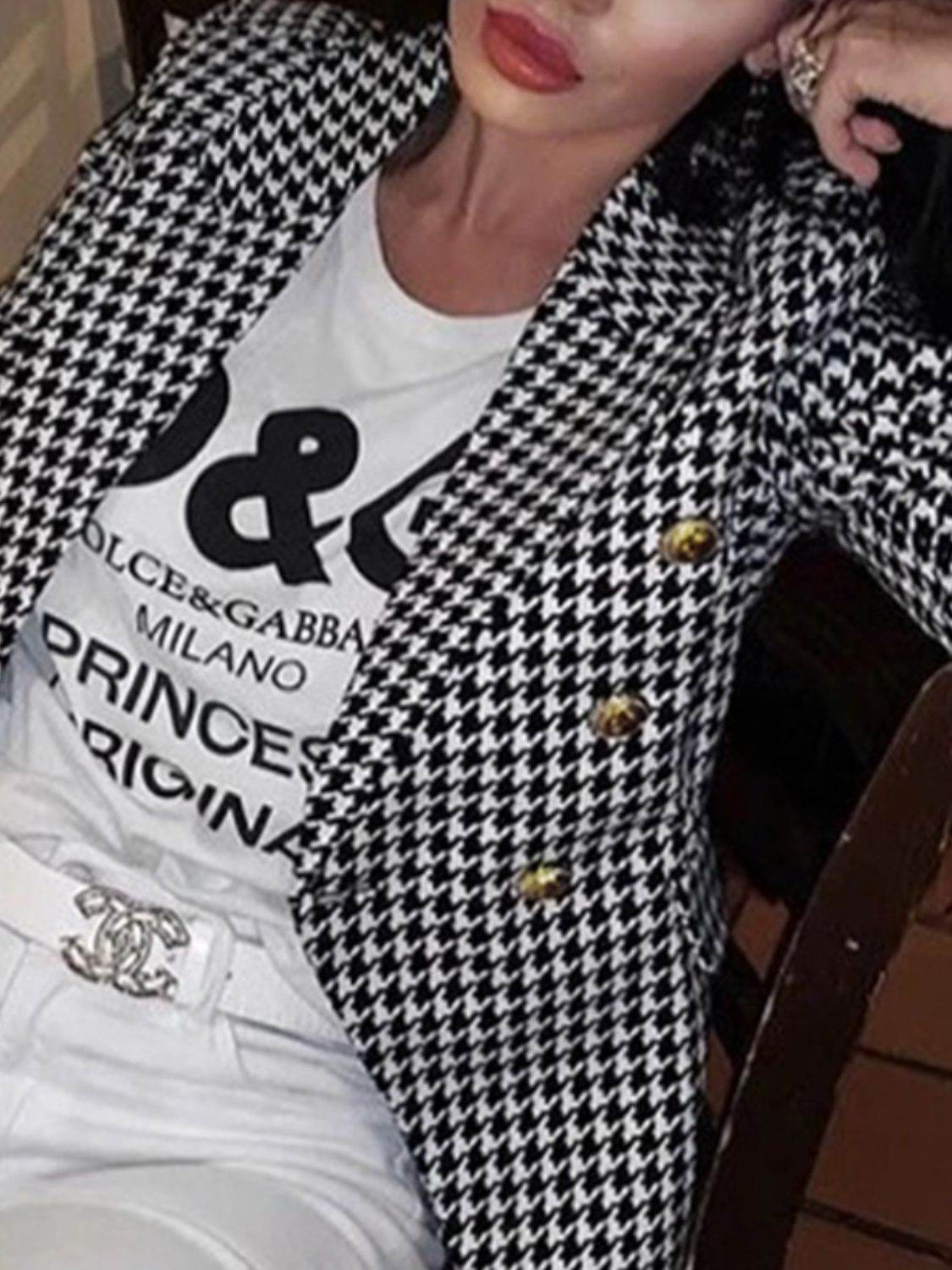 Lapel Collar Long Sleeve Blazer - Amexza