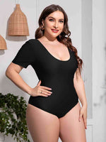 Plus Size Scoop Neck Short Sleeve One-Piece Swimsuit for a perfect OOTD – dress to impress outfits from Amexza