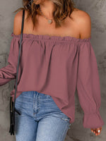 Off-Shoulder Flounce Sleeve Blouse - Amexza