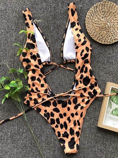 Lace-Up Backless Plunge One-Piece Swimwear for a perfect OOTD – dress to impress outfits from Amexza