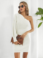 One-Shoulder Mini Sweater Dress Ivory for a perfect OOTD – dress to impress outfits from Amexza