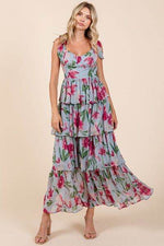 Mittoshop Layered Floral Sweetheart Neck Maxi Dress Dusty Blue for a perfect OOTD – dress to impress outfits from Amexza