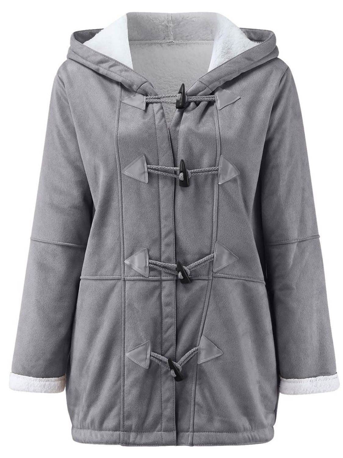 Full Size Pocketed Long Sleeve Hooded Toggle Jacket - Amexza