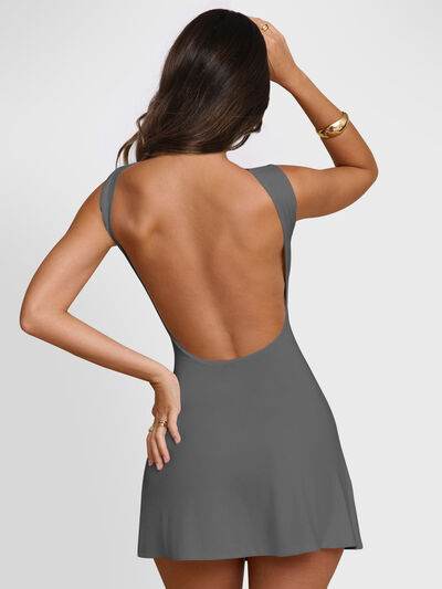 Backless Wide Strap Mini Dress Dark Gray for a perfect OOTD – dress to impress outfits from Amexza