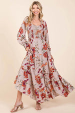 Mittoshop Flower Print Smocked Diagonal Tiered Maxi Dress TAN for a perfect OOTD – dress to impress outfits from Amexza