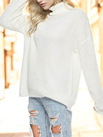 Turtleneck Drop Shoulder Long Sleeve Sweater for a perfect OOTD – dress to impress outfits from Amexza