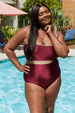 Marina West Swim Wave Break Contrast Trim One-Piece in Wine for a perfect OOTD – dress to impress outfits from Amexza