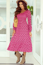 Printed Long Sleeve Midi Dress - Amexza