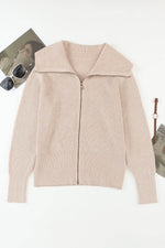 Zip Up Long Sleeve Cardigan - Amexza