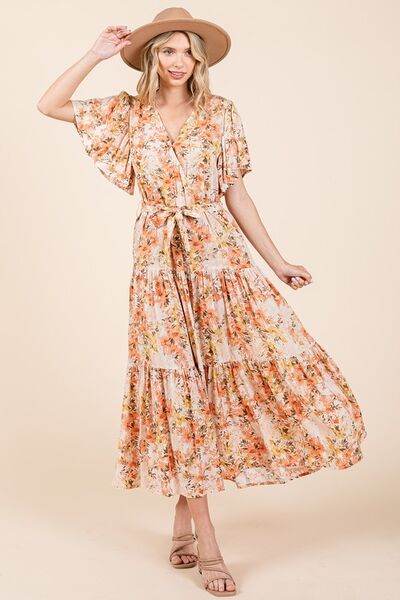 Mittoshop Floral Tie Waist Flutter Sleeve Tiered Dress for a perfect OOTD – dress to impress outfits from Amexza